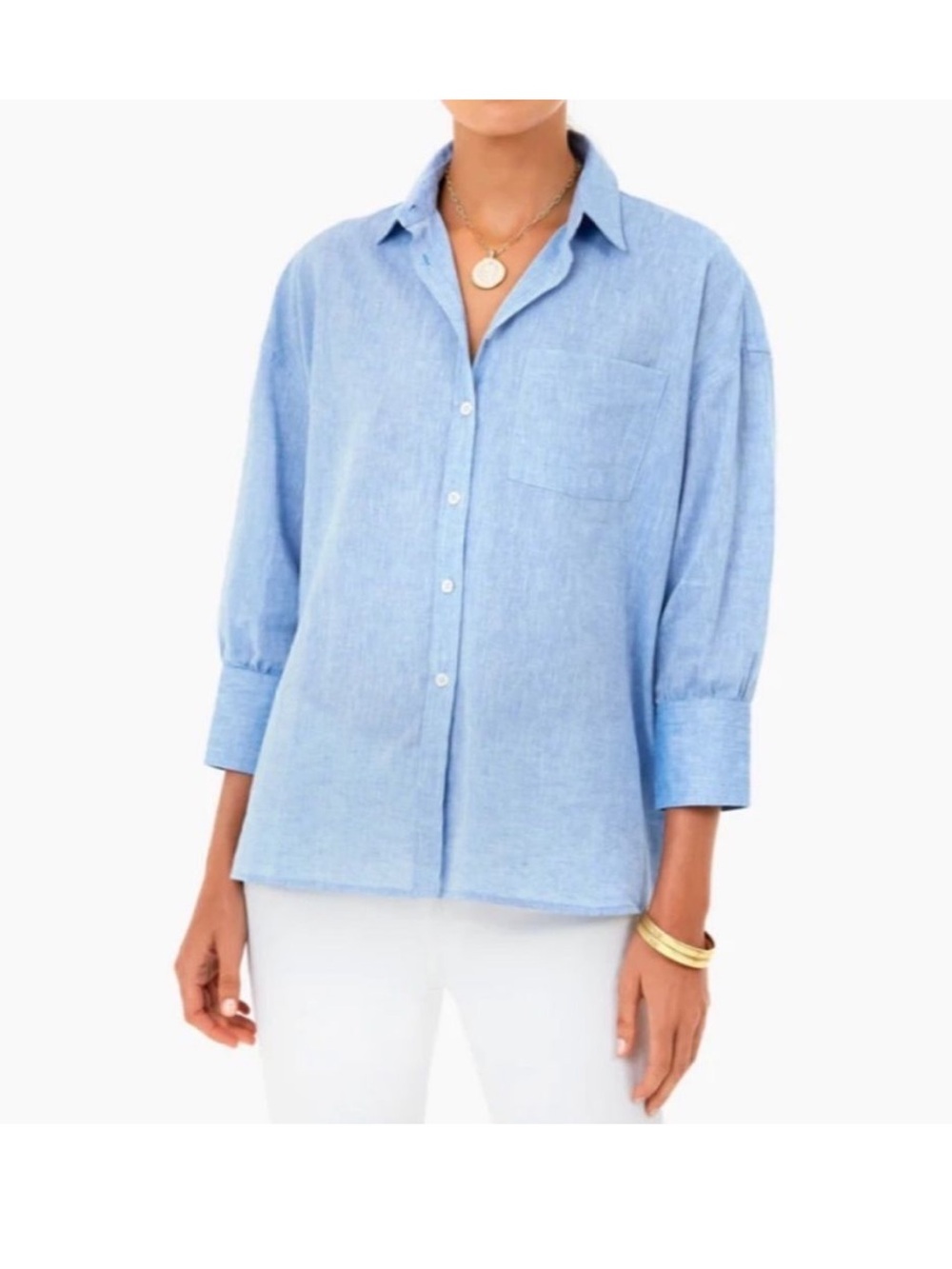 Pomander Place Tuckernuck Women's Blue Oxford Adair Boyfriend Button Down Size S